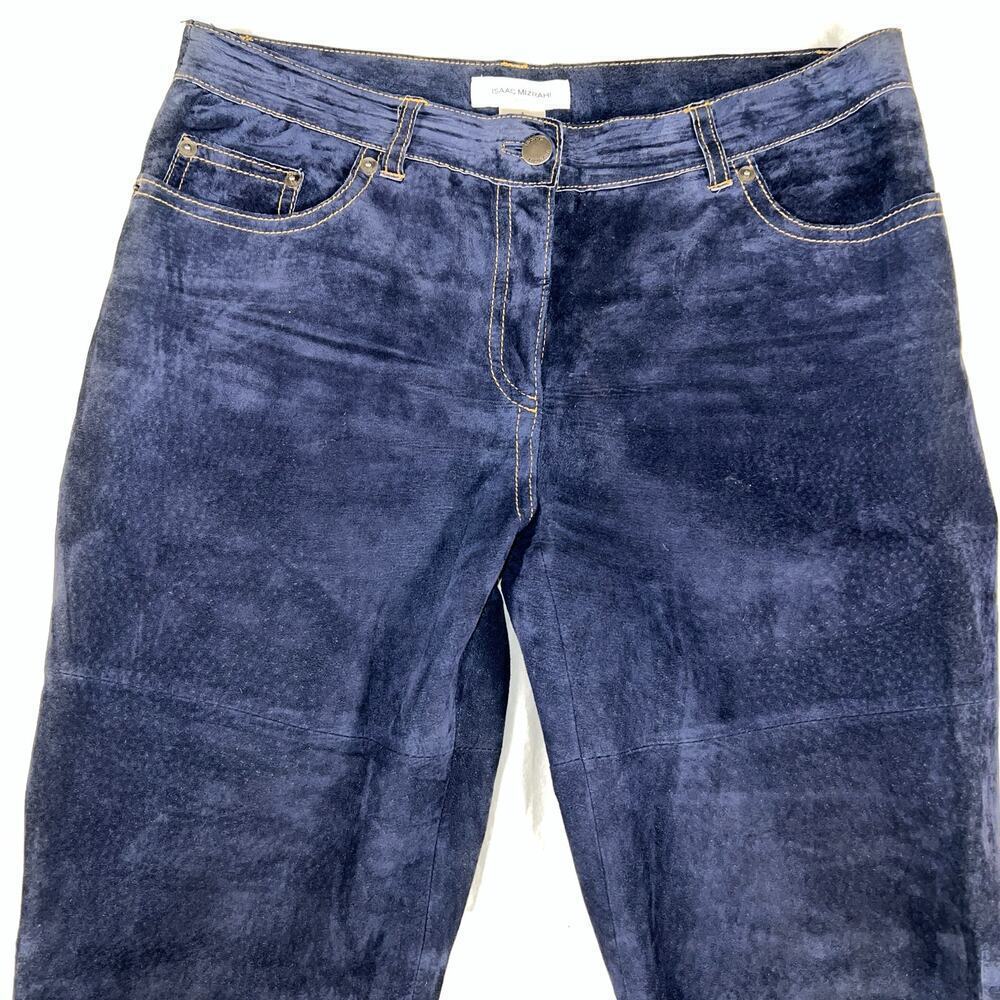 Isaac Mizrahi for Target Navy Blue Suede Leather Jeans Pants Size 4 - Picture 2 of 12